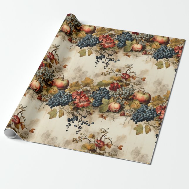 Floral Thanksgiving Vintage Pattern (9) Wrapping Paper (Unrolled)
