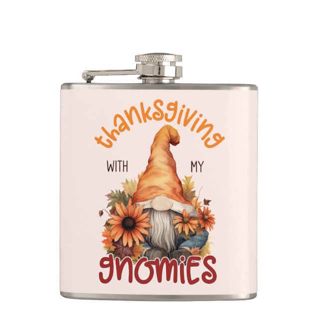 Floral Thanksgiving with my Gnomies  Hip Flask (Front)