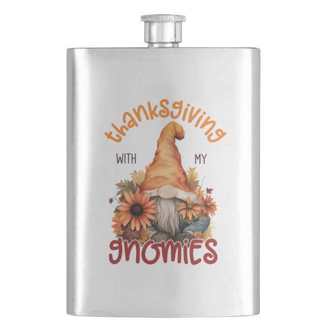 Floral Thanksgiving with my Gnomies  Hip Flask (Front)