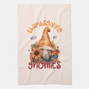 Floral Thanksgiving with my Gnomies  Tea Towel