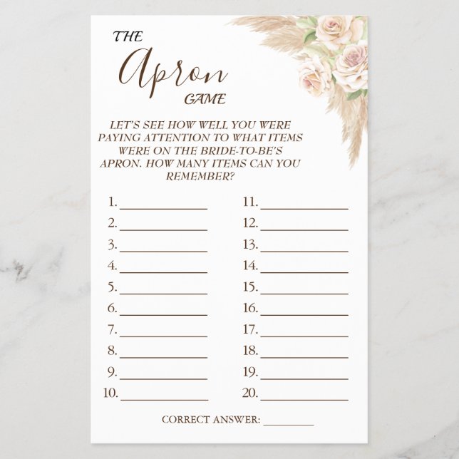 Floral The Apron Bridal shower game card (Front)