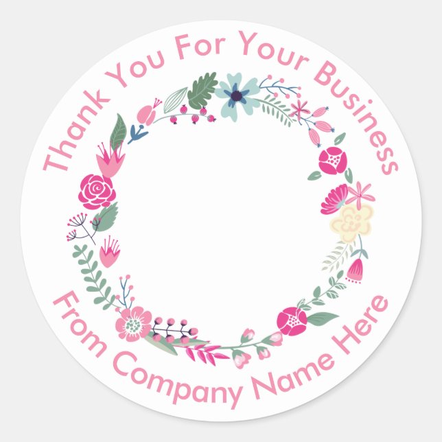 Floral Theme Business Logo Thank you Stickers (Front)