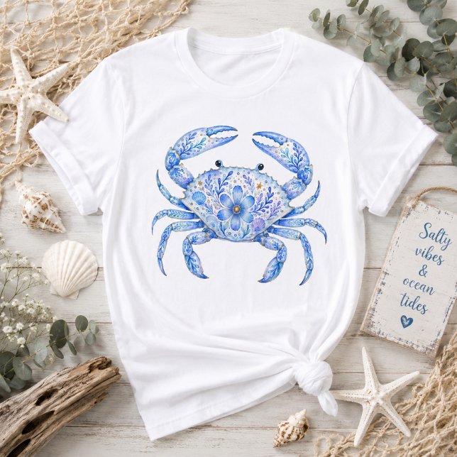 Floral Theme Crab Pottery Art T-Shirt (Creator Uploaded)