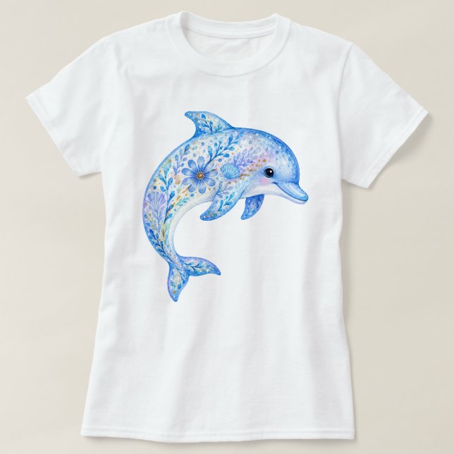 Floral Theme Pottery Art dolphin T-Shirt (Design Front)