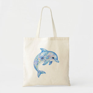 Floral Theme Pottery Art dolphin Tote Bag