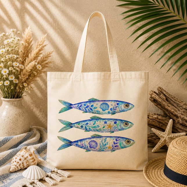 Floral Theme Pottery Art Fish Tote Bag (Creator Uploaded)