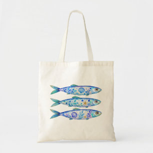 Floral Theme Pottery Art Fish Tote Bag