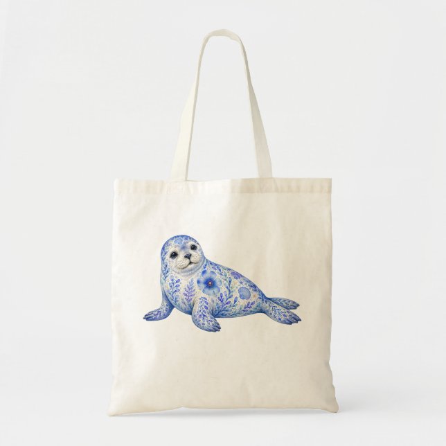 Floral Theme Pottery Art Harbour Seal Tote Bag (Front)