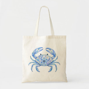 Floral Theme Pottery Crab Tote Bag