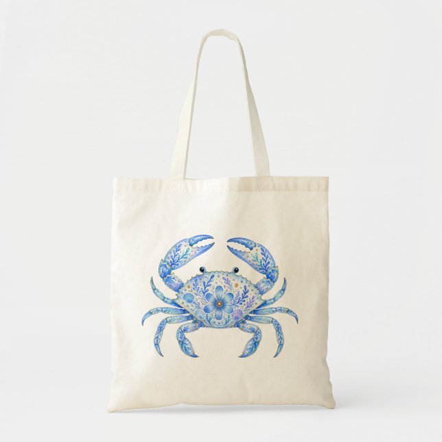 Floral Theme Pottery Crab Tote Bag (Front)