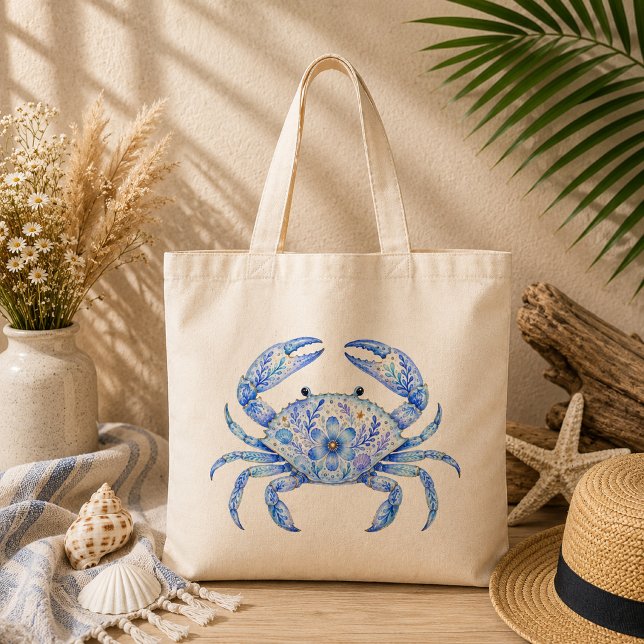Floral Theme Pottery Crab Tote Bag (Creator Uploaded)