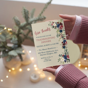 Floral Theme Thanksgiving Dinner Custom  Invitation