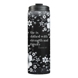 Floral Thermal Tumbler – Proverbs 31:25 For Women