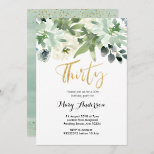 Floral Thirty 30th Birthday Invitation cactus