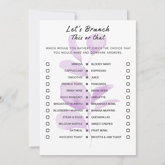 Floral This Or That Brunch Party Game Invitation (Front)