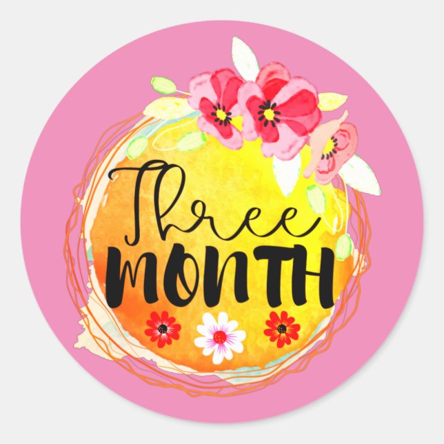 Floral Three Month Old Baby Milestone Label (Front)