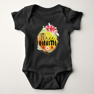 Floral Three Month Old Baby Milestone Label Bodysuit