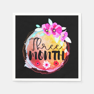 Floral Three Month Old Baby Milestone Label Napkin