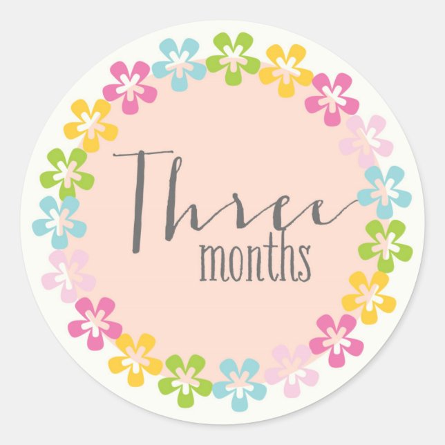 Floral Three Months New Baby Sticker (Front)