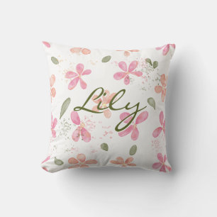 Floral Throw Pillow   Watercolor flowers   Nursery