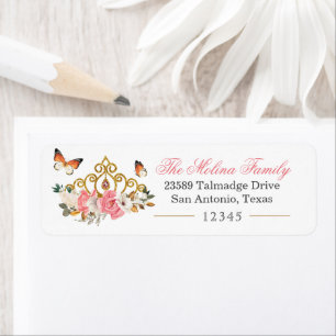 Floral Tiara Pink Butterfly Return Address Label