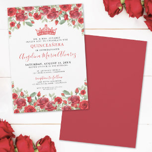 Floral Tiara Red Quinceanera Invitation