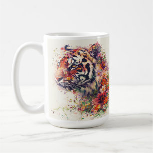 Floral Tiger Watercolor Art Coffee Mug