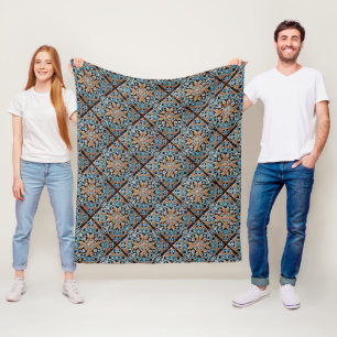 Floral Tile Pattern Faux Ceramic Fleece Blanket