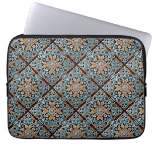 Floral Tile Pattern Faux Ceramic Laptop Sleeve