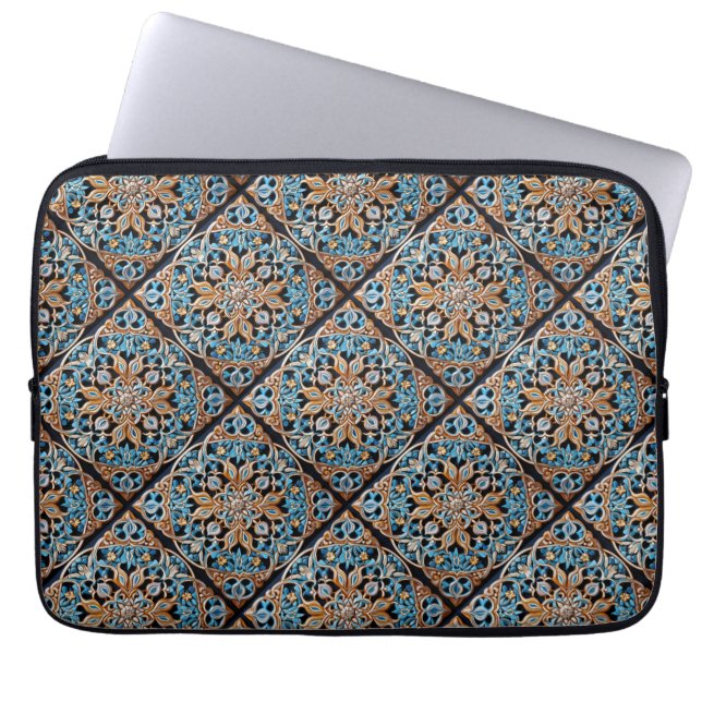 Floral Tile Pattern Faux Ceramic Laptop Sleeve (Front)