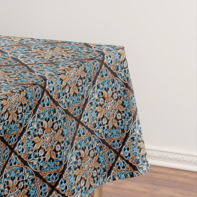 Floral Tile Pattern Faux Ceramic Tablecloth (In Situ)