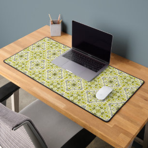 Floral tiles in green desk mat