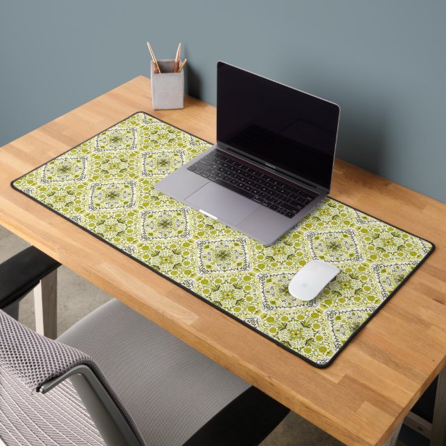Floral tiles in green desk mat (Office 2)