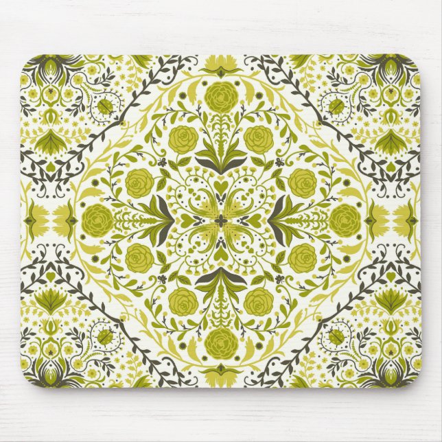 Floral tiles in green mouse pad (Front)