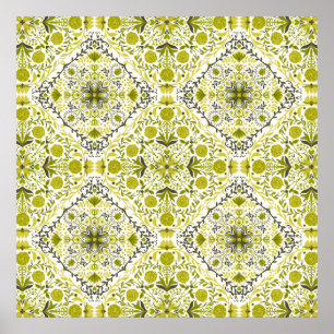 Floral tiles in green poster