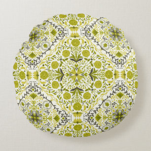 Floral tiles in green round cushion