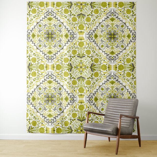 Floral tiles in green tapestry (In Situ)