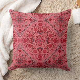 Floral tiles in red and watermelon pink cushion