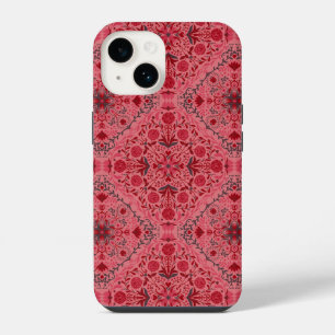 Floral tiles in red and watermelon pink iPhone 14 case