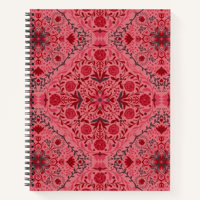 Floral tiles in red and watermelon pink notebook (Front)