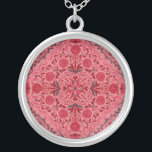 Floral tiles in red and watermelon pink silver plated necklace<br><div class="desc">Hand-painted floral tiles,  flowers,  beetles,  butterflies</div>