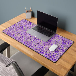 Floral tiles in violet and cotton candy pink desk mat