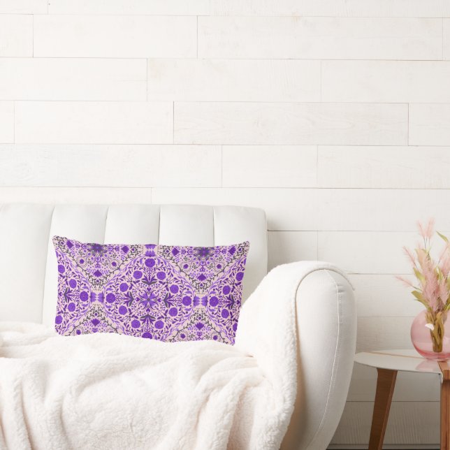 Floral tiles in violet and cotton candy pink lumbar cushion (Couch)