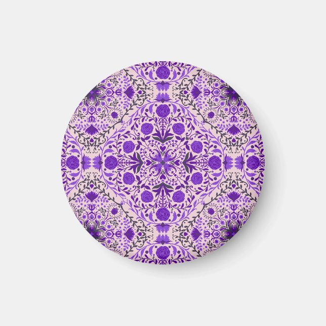 Floral tiles in violet and cotton candy pink magnet (Front)