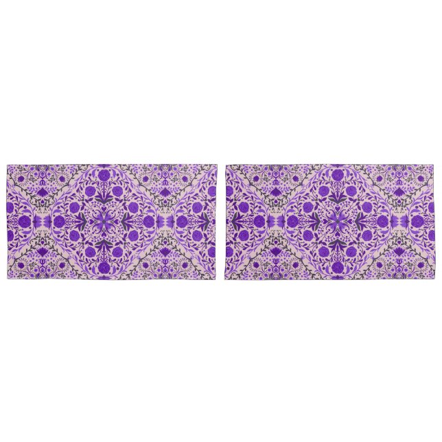 Floral tiles in violet and cotton candy pink pillowcase (Front-Set)