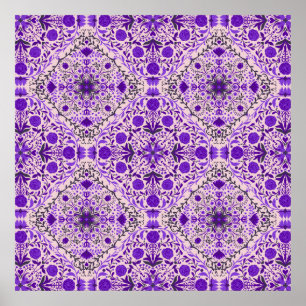 Floral tiles in violet and cotton candy pink poster