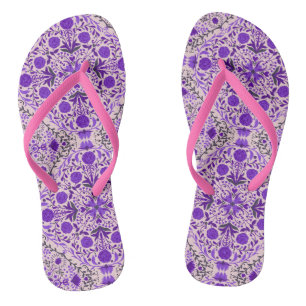 Floral tiles in violet and cotton candy pink thongs