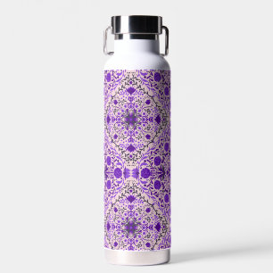 Floral tiles in violet and cotton candy pink water bottle