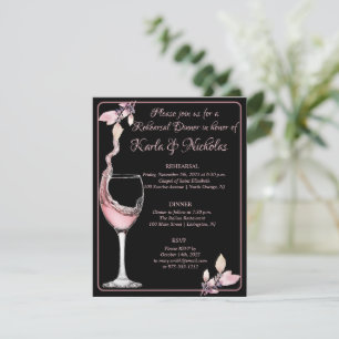 'Floral Toast' Formal Black Rehearsal Dinner Invitation