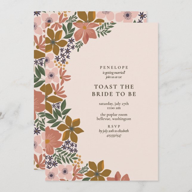 Floral Toast the Bride Cocktail Hour Shower  Invitation (Front/Back)